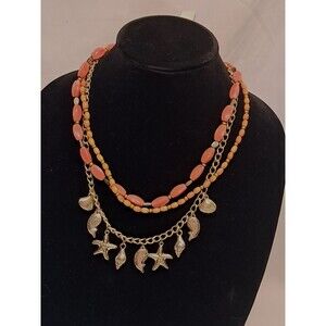 Peyote Bird 3 Strand Gold Sealife Coral & Wood Bead Necklace 20-22" NWT